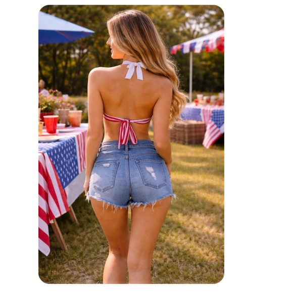 SHORE TRENDZ USA Flag Halter Bikini Top Size Small - Picture 3 of 9